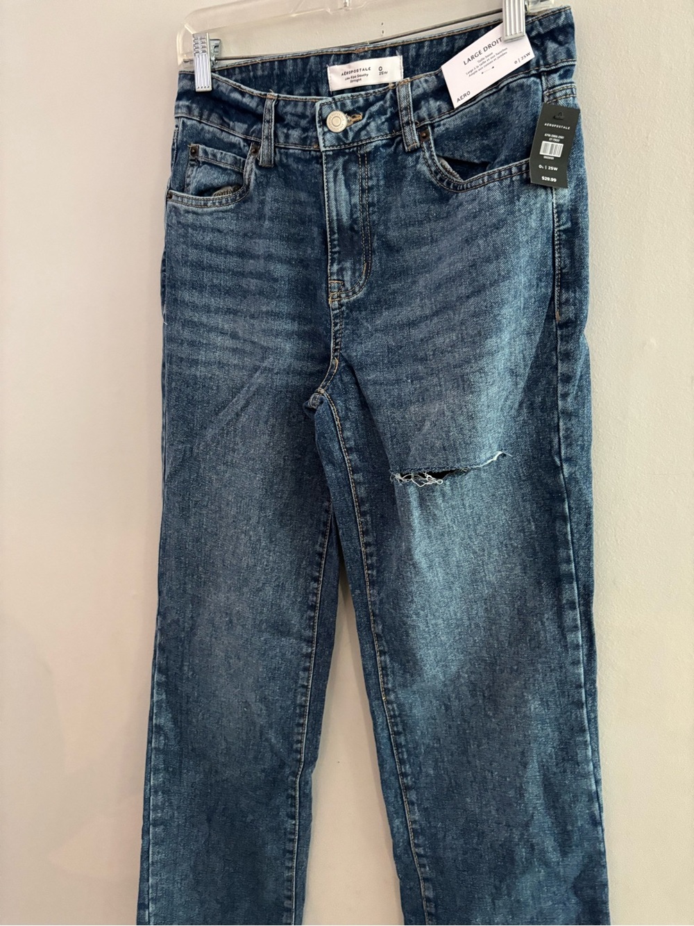 Aeropostale NWT Blue Wash Denim Low Rise Slouchy Straight Leg Jeans 0L 25W